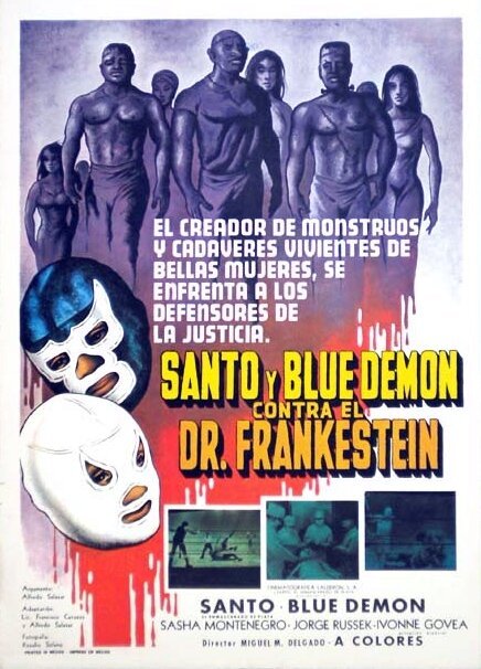Обложка Santo y Blue Demon contra el doctor Frankenstein (1974) 