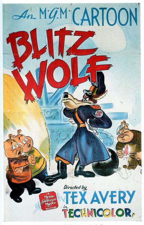 Обложка (Постер) Три поросенка и волк Адольф / Blitz Wolf (1942) 
